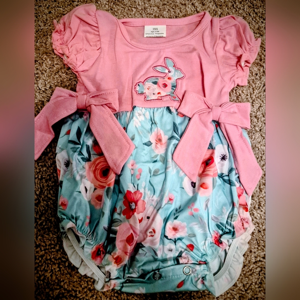 Pink and Floral Baby Onesie with Bunny Design